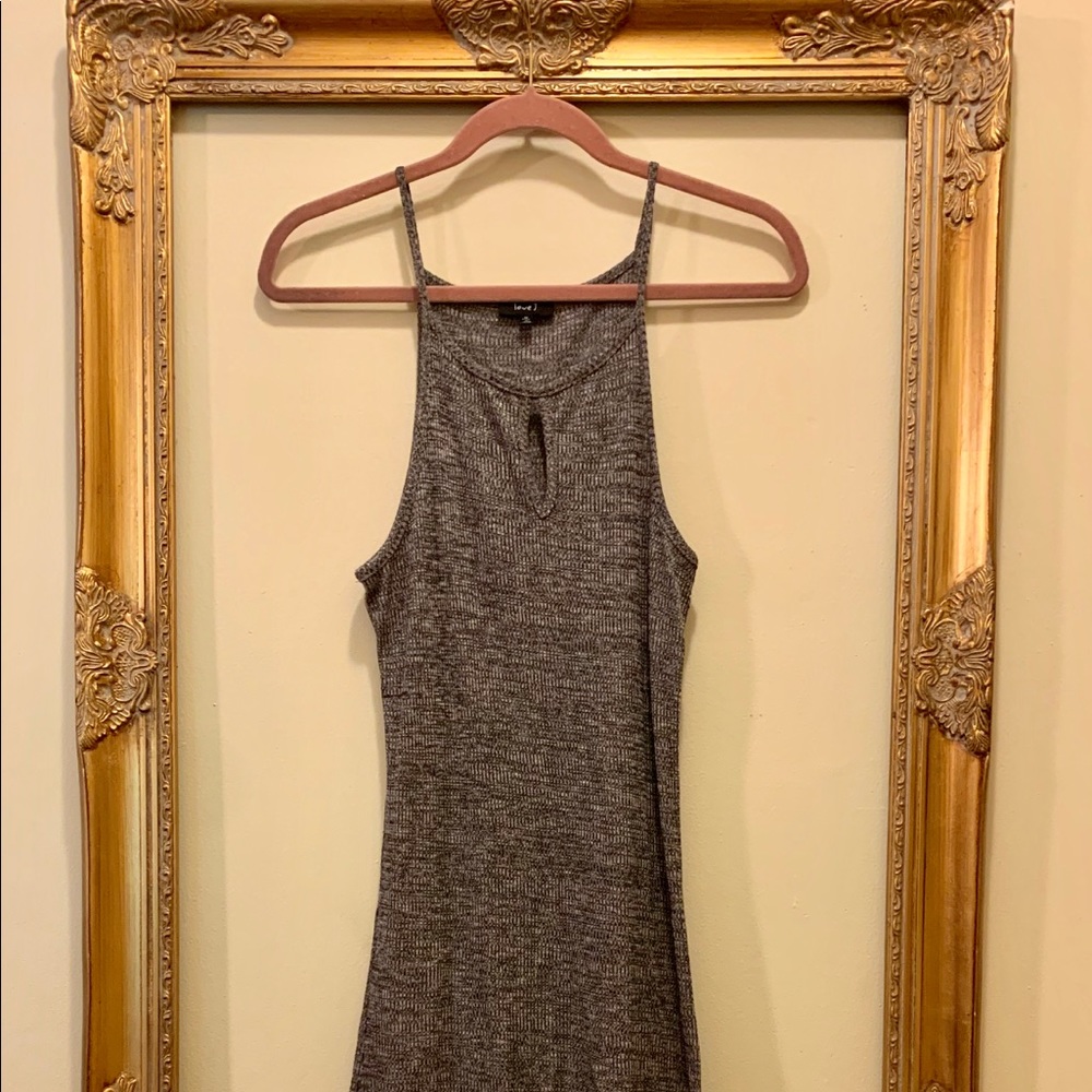 heather gray spaghetti strap maxi dress w/ cutout